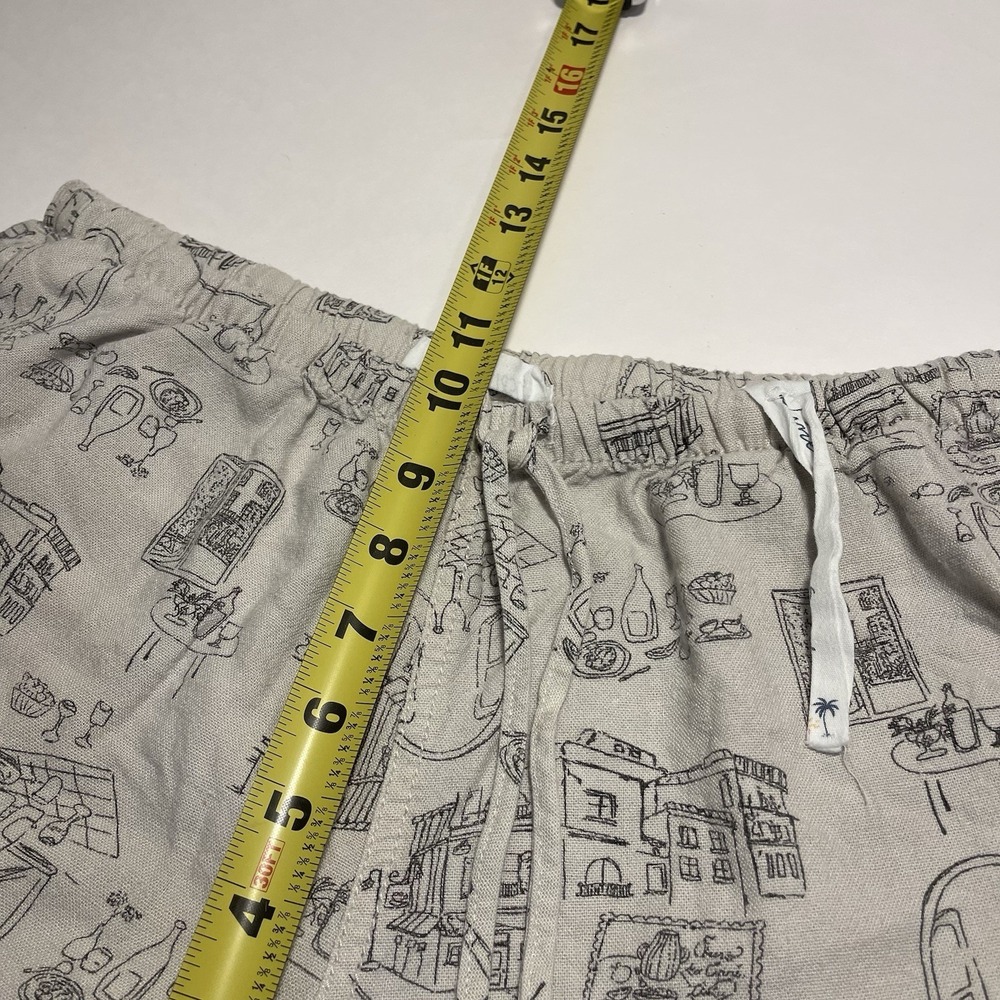 Cali 1850 M Linen Rayon Pants Beige European Cafe Sketch Print Wide Leg Vacation - Picture 5 of 11